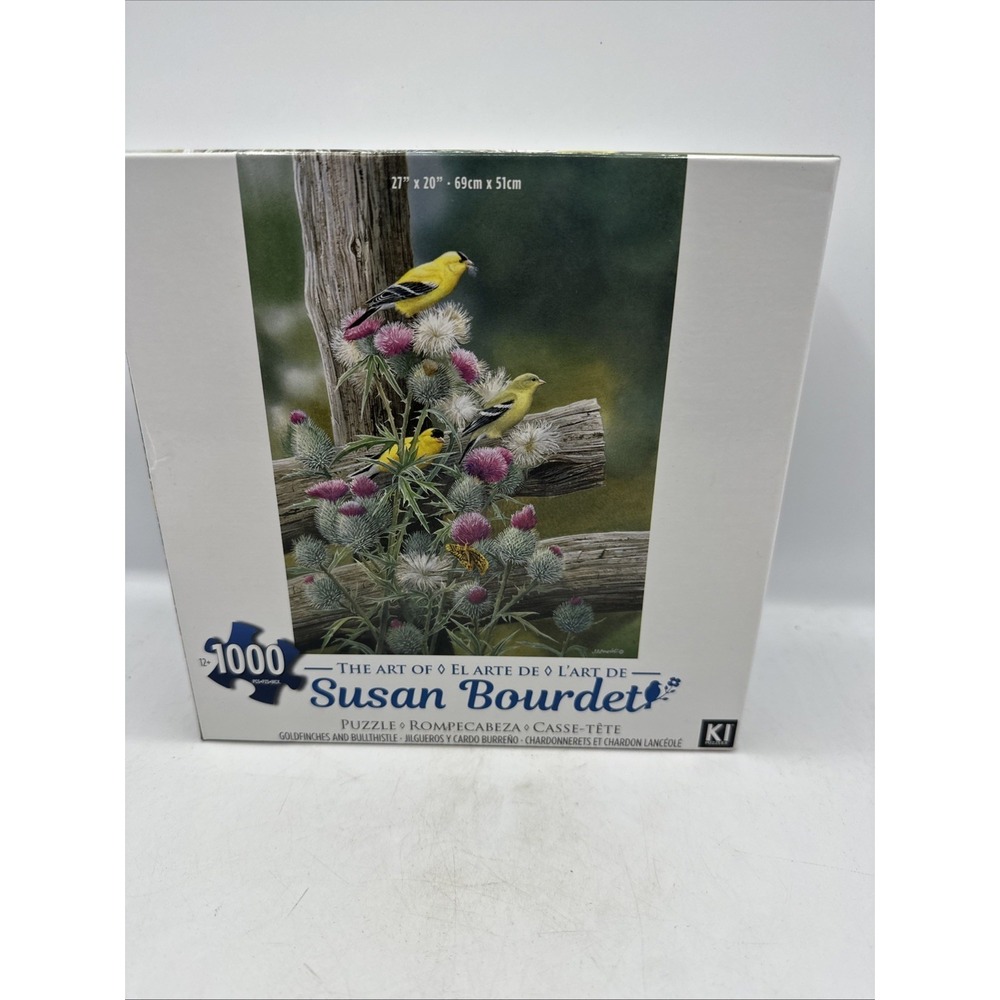 Susan Bourdet Goldfinches & Bullthistle 1000 Pc Puzzle Used KI Brand W/ Poster
